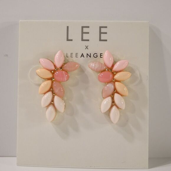 Nordstrom Lee by Lee Angel PInk Cabochon Leaf Earrings Ear Climbers NWT 50 - Picture 3 of 4
